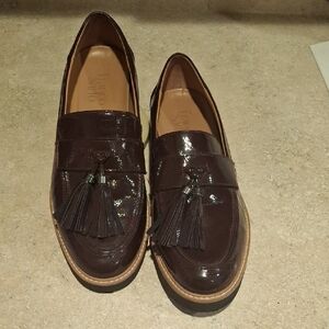 Franco Sarto Red and Brown Flats with Glossy Leather and Tassel Detail